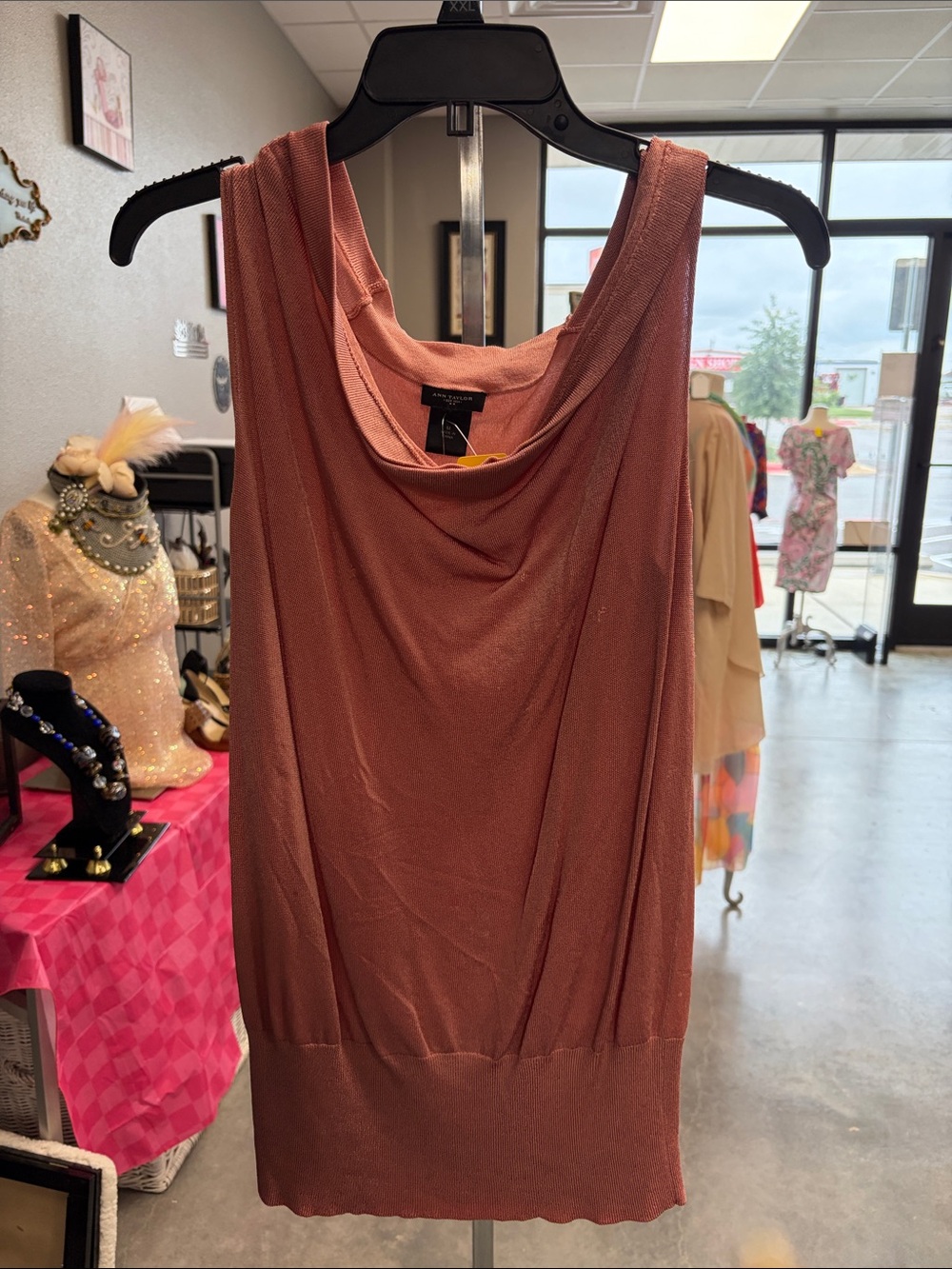 Ann Taylor Shimmery Rose Sleeveless Cowl Neck Tank